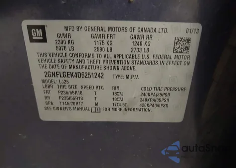 2013 Chevrolet Equinox Ltz из США, поврежденный, VIN 2GNFLGEK4D6251242